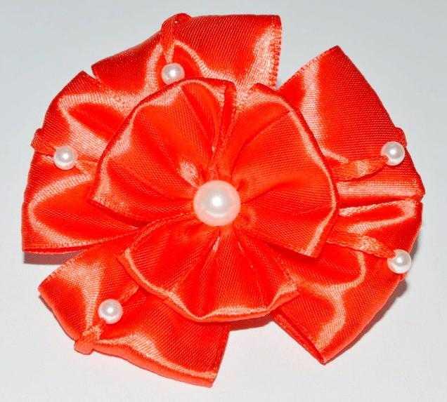 Бант на гумці червоний 2 шт. намистини, фото 1