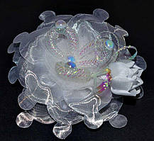 Бант на гумці 2 шт. органза, білий, намистини