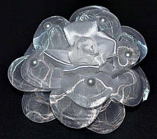 Бант на гумці 2 шт. органза, білий, троянда атлас, намистини