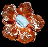 Бант на гумці 11 см 2 шт. органза, жовтогарячий, троянда. блискітки, фото 2