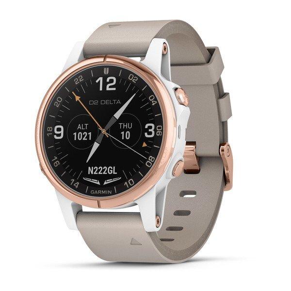 Авіаційний смарт-годинник D2 Delta S Rose Gold з бежевим шкіряним ремінцем та білим силіконовим ремінцем