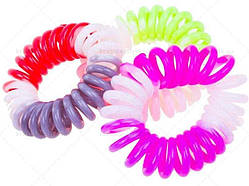 Гумка для волосся силіконова 10 шт. спіраль, 3-колірна, діаметр — 3,5 см