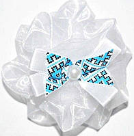 Бант білий 2 шт. орнамент, синій