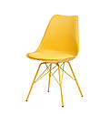 Стілець на металевих ніжках жовтий кольори Milan One з суцільнолитим пластиковим сидінням з подушкою, фото 2