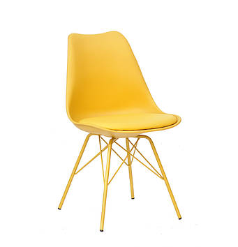Стілець на металевих ніжках жовтий кольори Milan One з суцільнолитим пластиковим сидінням з подушкою