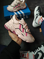 Модные розовые кроссы женские Адидас Озвиго. Кроссовки для женщин Adidas Ozweego для бега