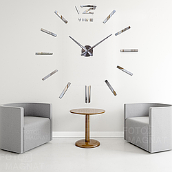 Настінний годинник 3D Великий "Timeline" — 3D-годинник самоклеючий з дзеркальним ефектом, діаметр 60-130 см, стрілки 31/39 см