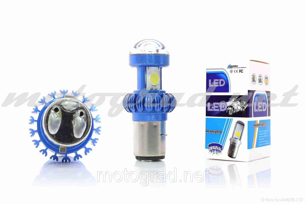 Лампа фари діодна BA20D 12 V 35/35 W 2 кристали лінза LED