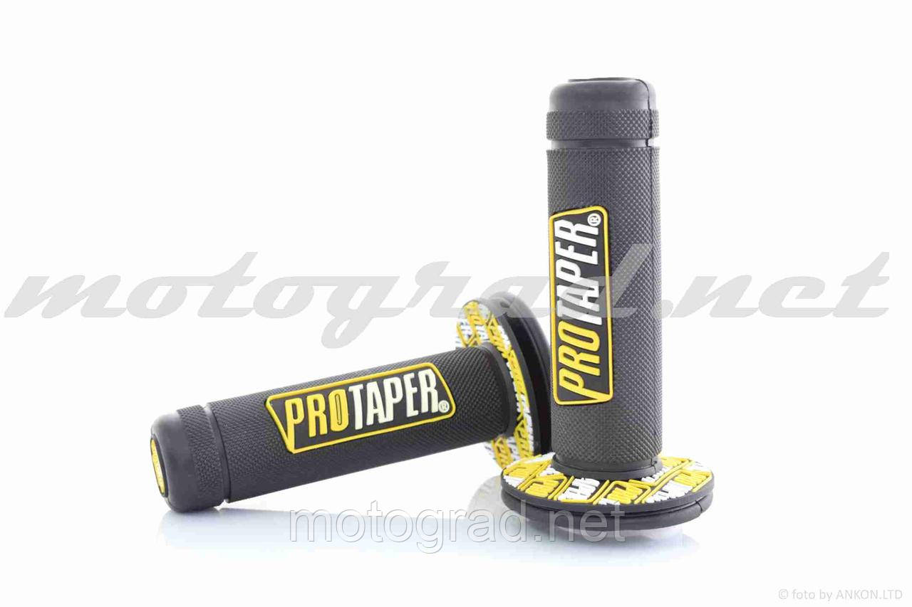 Ручки керма універсальні чорні PRO TAPER (жовто-білий логотип), фото 1