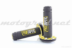 Ручки керма універсальні чорні PRO TAPER (жовто-білий логотип)