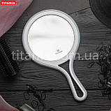 Дзеркало кругле двостороннє збільшує х5 з прогумованою ручкою D 12,5 см TITANIA art.1535 L, фото 3