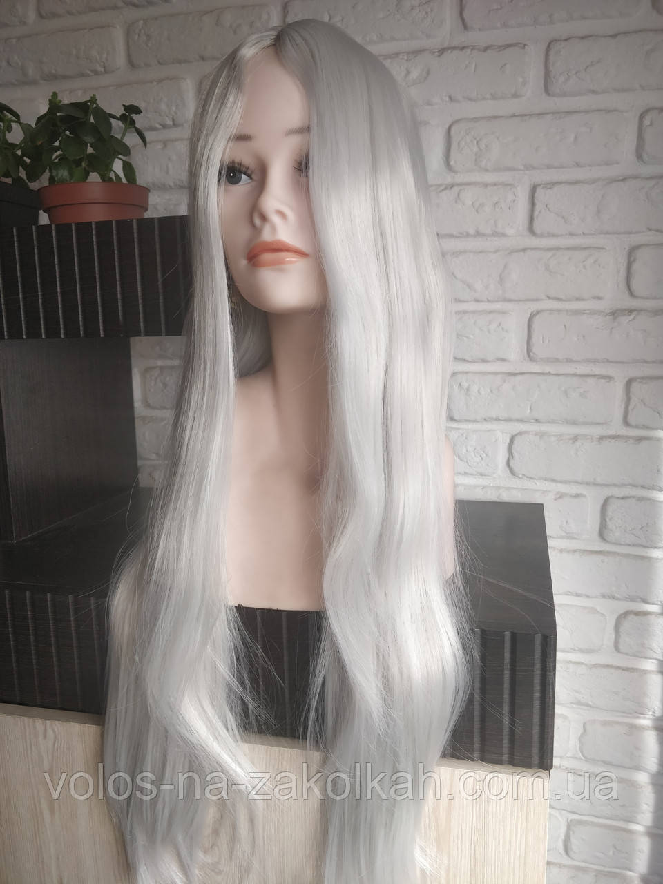 Парики без челки длинный ровные парик белый серый седой пепепельный анимей косплей Хелоуин - фото 2 - id-p1279388074