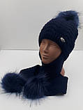 Шапка синього кольору з помпоном і шарфом, фото 5