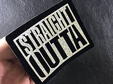 Нашивка Straight Outta 3 різновиди блискіток 75х60 мм, фото 3