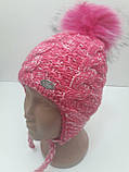 Шапка рожевого кольору з помпоном, фото 2