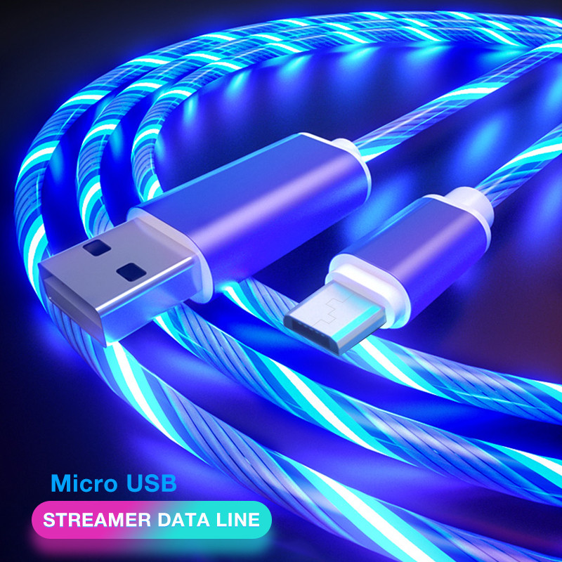 Магнітний світящійся кабель для зарядки USB - micro USB Green/Blue 1м