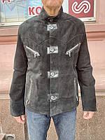 Куртка мужская замша натуральная короткая черная на пуговицах демисезонная