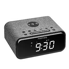 Бездротова колонка з годинами-будильником і Qi-зарядкою Promate Cayam 8 Вт FM-Radio Black (cayam.black)
