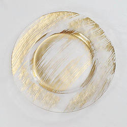 Тарілка підставна скляна REMY-DECOR Phoenix Ø 33см прозора із золотими мазками для святкового столу