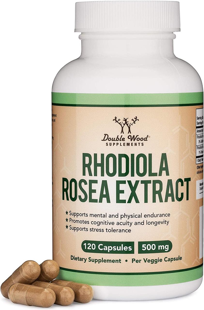 Double Wood Rhodiola Rosea / Родіола рожева адаптоген для підтримки рівня енергії 500 мг 120 капсул