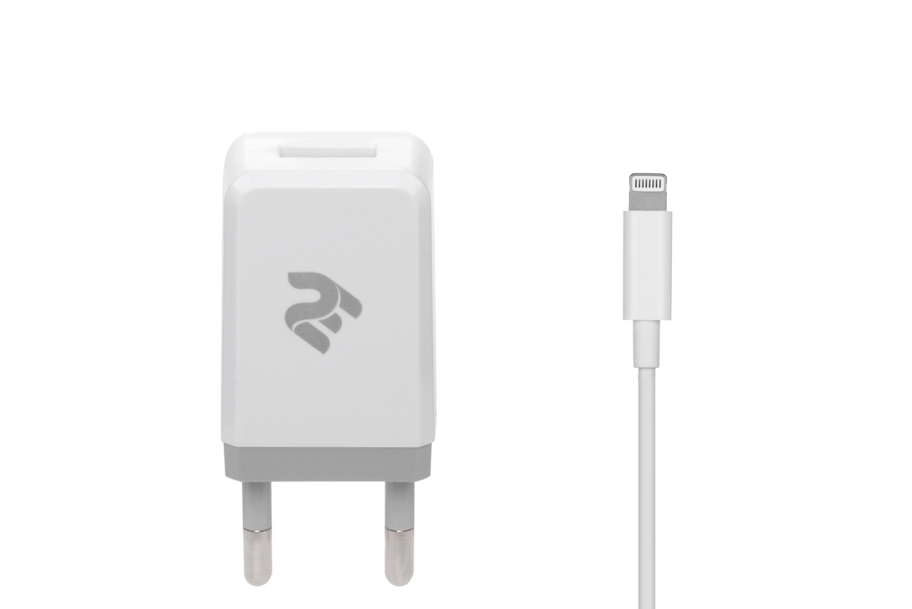 Зарядний пристрій (зарядка) для телефону 2E USB 2.1A+кабель Lightning 2.4 A Білий (2E-WC1USB2.1A-CL)