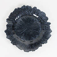 Тарелка подставная стеклянная REMY-DECOR Коралл Ø 33см черного цвета с рваными краями для праздничного стола