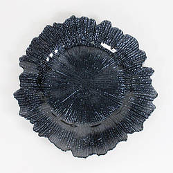 Тарілка підставна скляна REMY-DECOR Корал Ø 33см чорного кольору з рваними краями для святкового столу