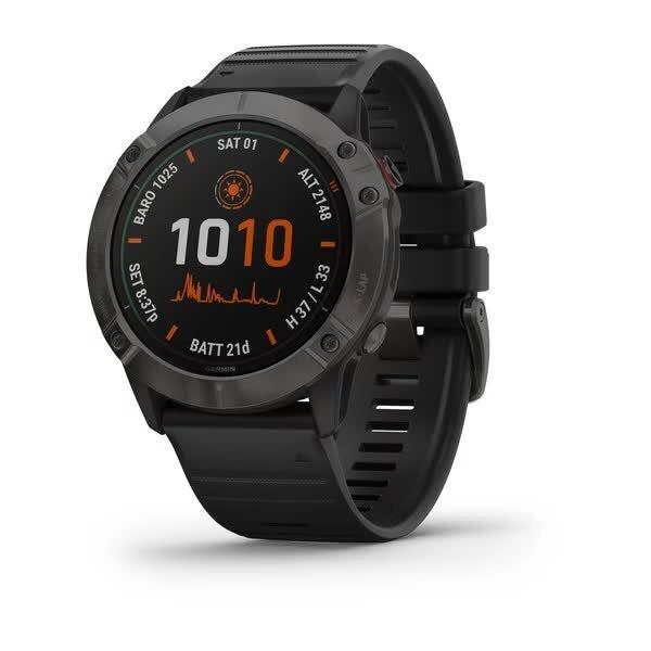 Смарт-годинник Garmin Fenix 6X Pro Solar титановий сірий DLC з чорним ремінцем, фото 1