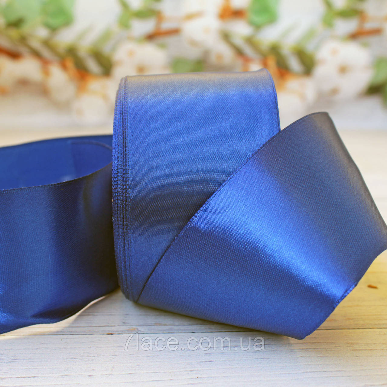 Стрічка атласна однотонна / колір ЕЛЕКТРИК / ширина 5,0 см / бобіна 23 м, фото 1