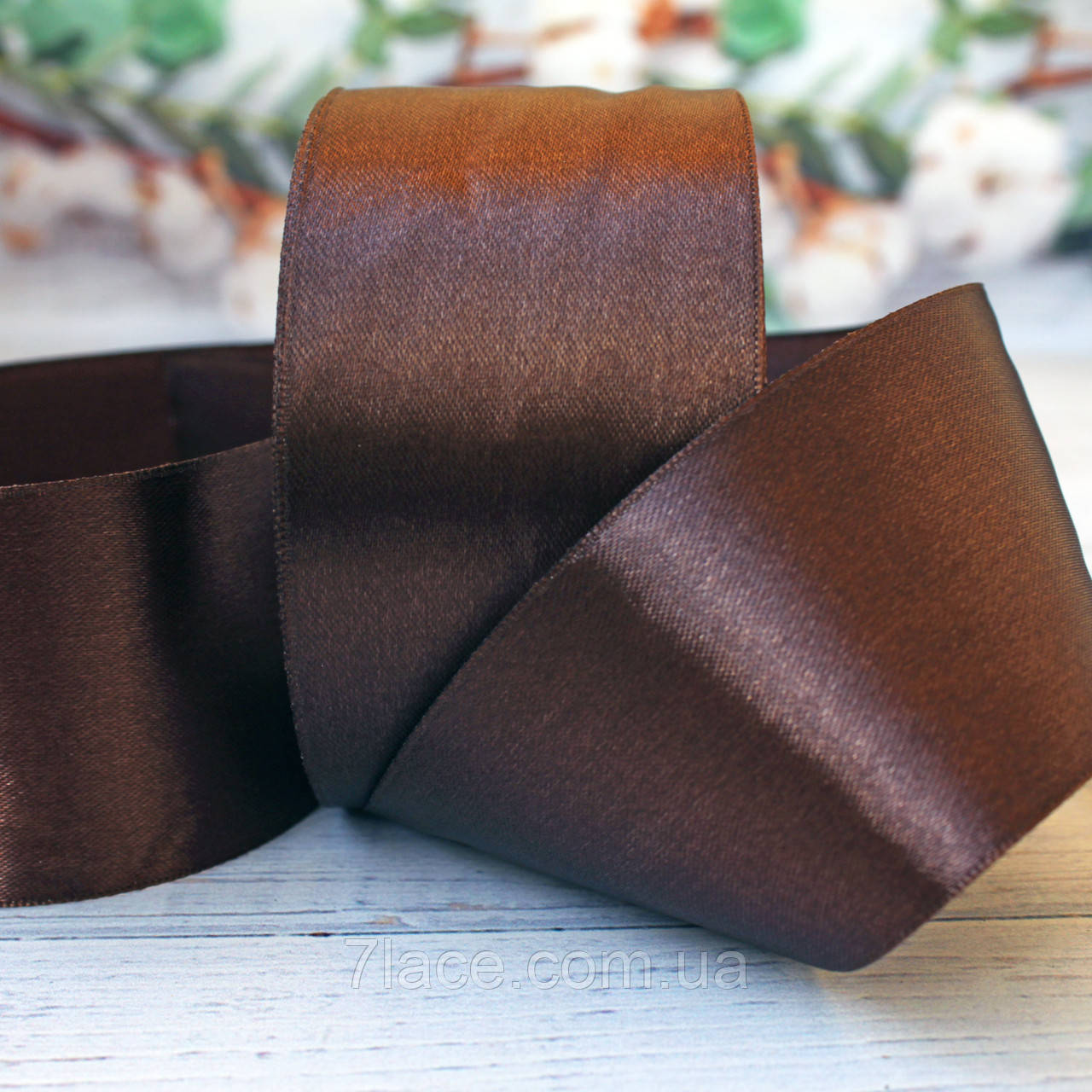 Стрічка атласна однотонна / колір КОРИЧНЕВИЙ / ширина 5,0 см / бобіна 23 м, фото 1