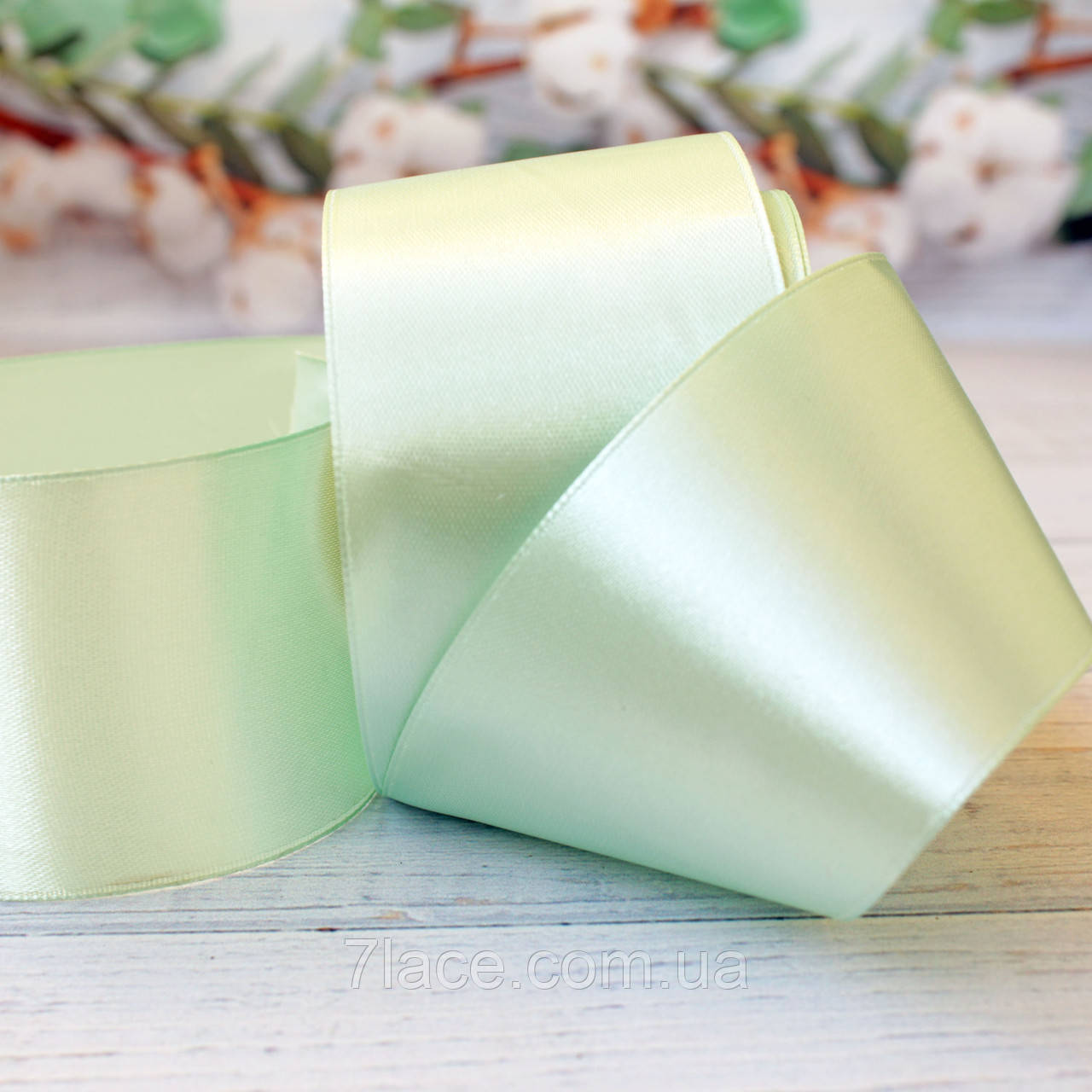 Стрічка атласна однотонна / колір СВІТЛО-М'ЯТНИЙ / ширина 5,0 см / бобіна 23 м, фото 1