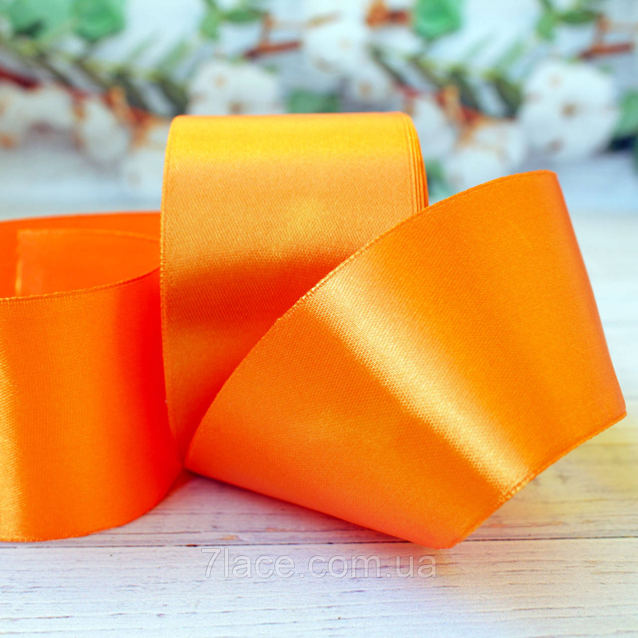 Стрічка атласна однотонна / колір ПОМАРАНЧЕВИЙ / ширина 5,0 см / бобіна 23 м, фото 1