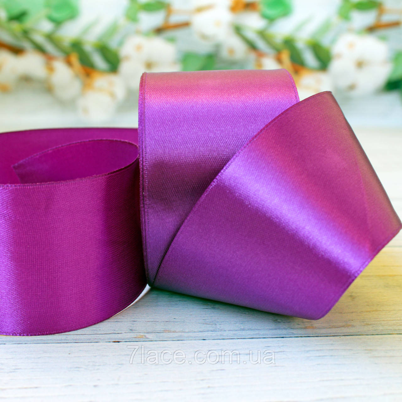 Стрічка атласна однотонна / колір НАСИЧЕНО-БУЗКОВИЙ / ширина 5,0 см / бобіна 23 м, фото 1