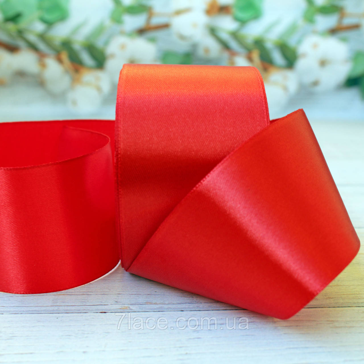 Стрічка атласна однотонна / колір ЧЕРВОНИЙ / ширина 5,0 см / бобіна 23 м, фото 1