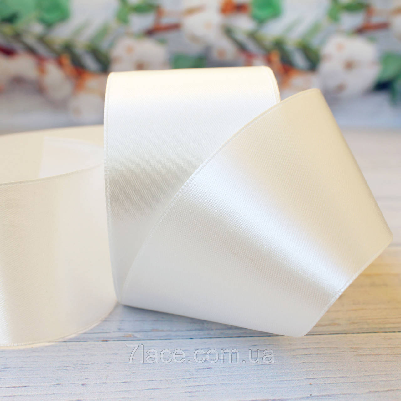 Стрічка атласна однотонна / колір АЙВОРІ / ширина 5,0 / бобіна 23 м, фото 1