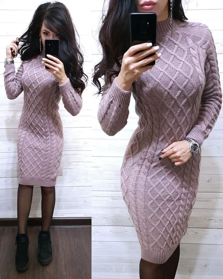 Плаття машинне в'язання під горло з довгим рукавом, фото 1