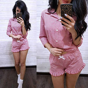 Піжама сорочка та шорти клітка бавовна, фото 3