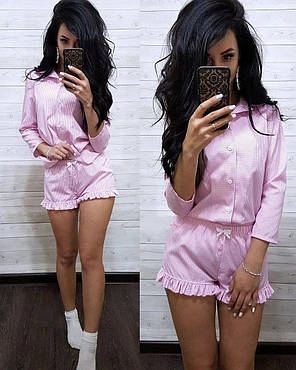 Піжама сорочка та шорти клітка бавовна, фото 2