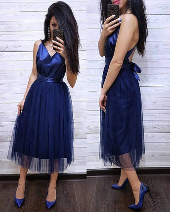 Плаття ошатне низ фатин верх атлас з бантом, фото 1