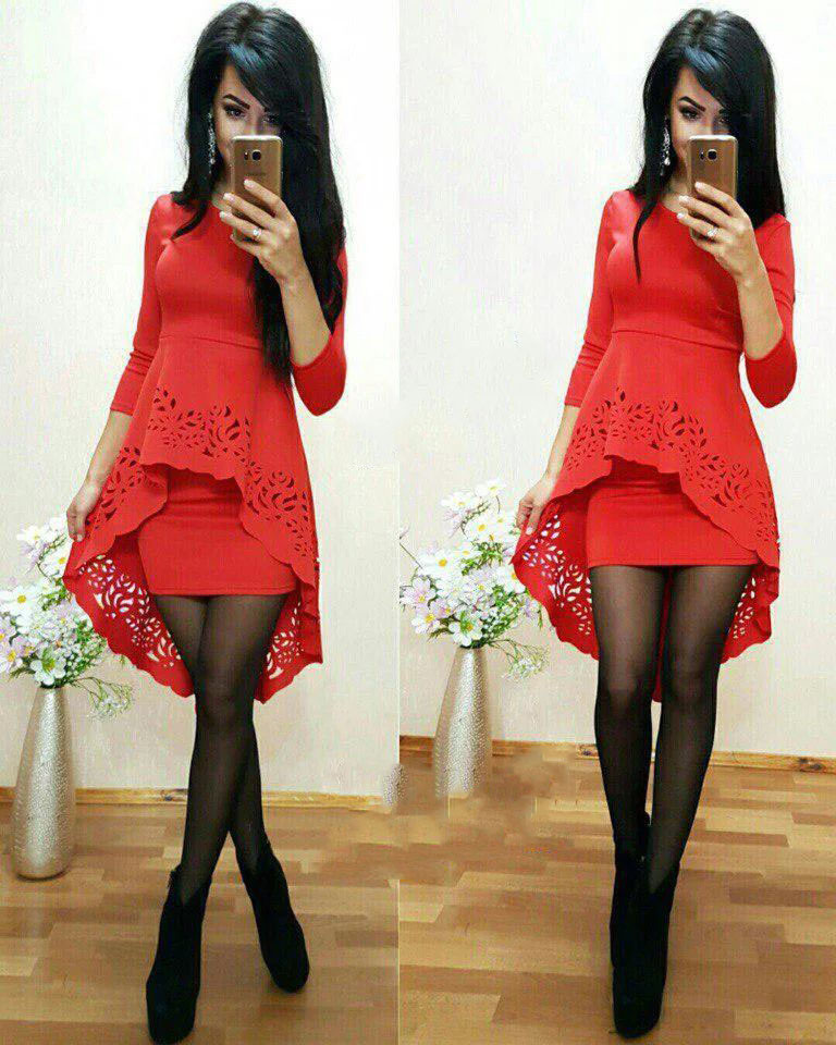 Сукня міні з незвичайною баскою і рукавами, фото 1