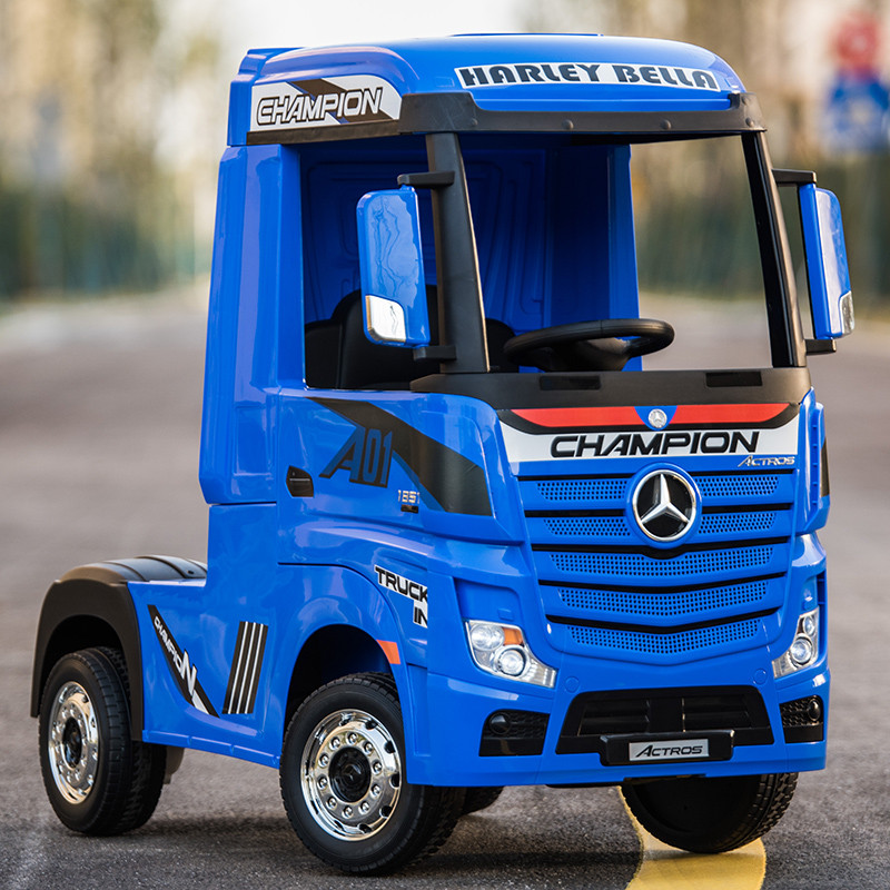 Дитячий електромобіль Вантажівка M 4208 EBLR-4, Mercedes Actros, шкіряне сидіння, EVA-колесо, синій