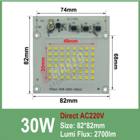 Smart IC SMD LED 30w 6500K 220V Світлодіод 30 ват 220 вольт Світлодіодна збірка + Драйвер 82х82мм