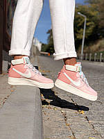 Кроссовки женские Nike Air Force High Pink кожаные найк аир форс розовые высокие весна осень 37