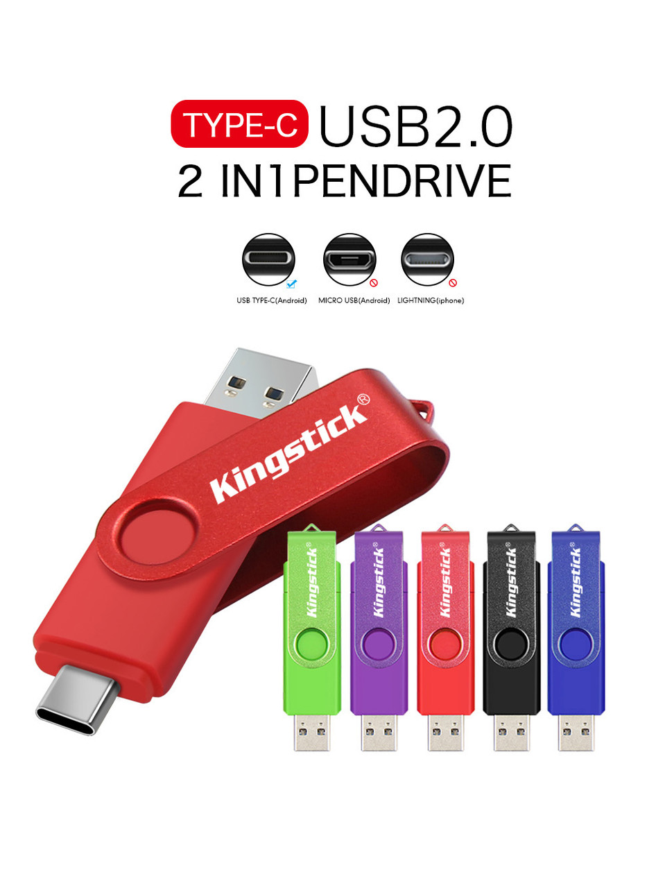 USB Флешка 2в1 16ГБ TYPE-C/USB 2.0 для телефона, компьютера OTG Kingstick  16GB Фиолетовый (ID#1279765672), цена: 259 ?, купить на Prom.ua