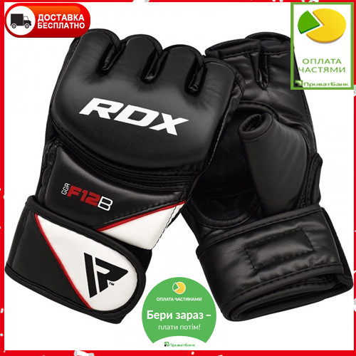 Рукавички шкіряні для ММА RDX Rex Leather Black M 4oz унцій чорний