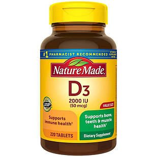 Nature Made Vitamin D3, 2000 IU, (50 мкг) вітамін D3, 220 таблеток