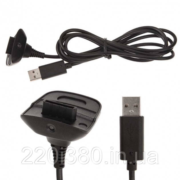 USB кабель для зарядки бездротового джойстика Xbox 360 чорний