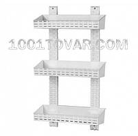 Полку пластикова пряма у ванну Ротанг, три яруси, біла