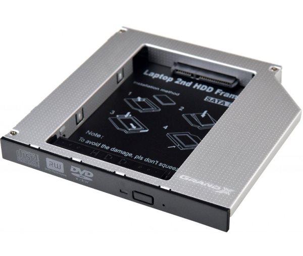 Адаптер-прехідник Grand-X HDC-27 для підключення HDD 2.5" -> notebook DVD/RW-Drive SATA3 (код 80991)