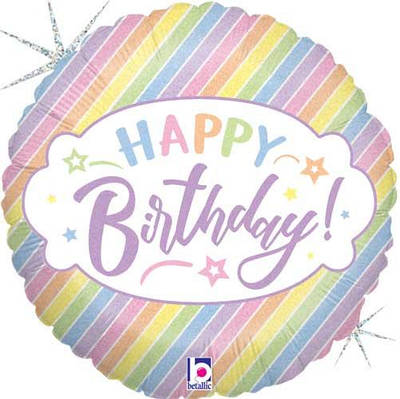 BT 18" Birthday Pastel Foil Balloons. Куля фольгована надувною З Днем народження. Голографік. в уп.